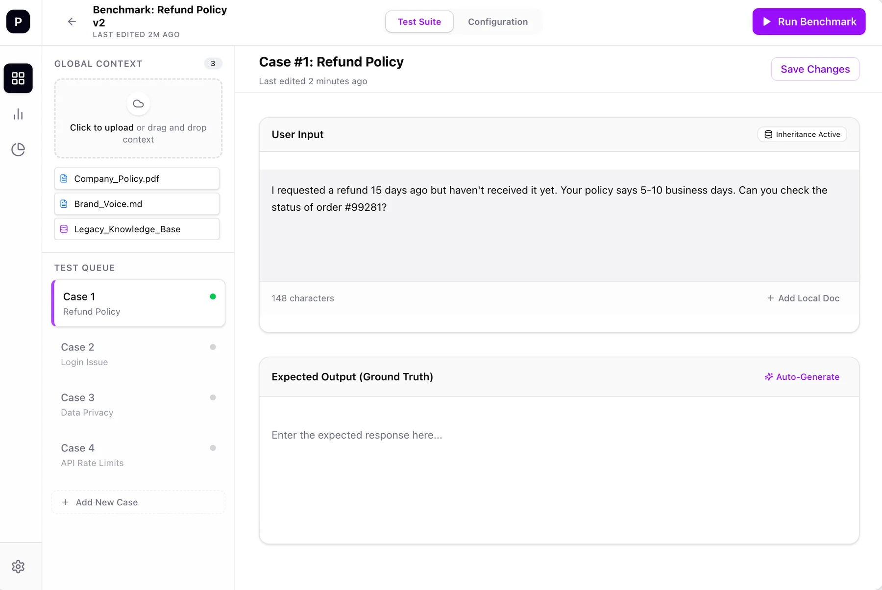 Configuration: test suite view with the case queue