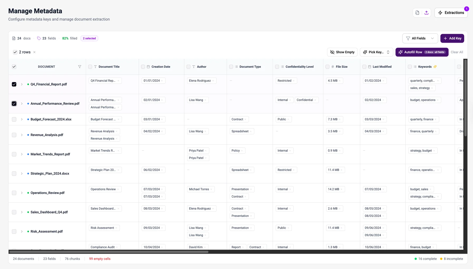 Bulk actions bar over selected documents