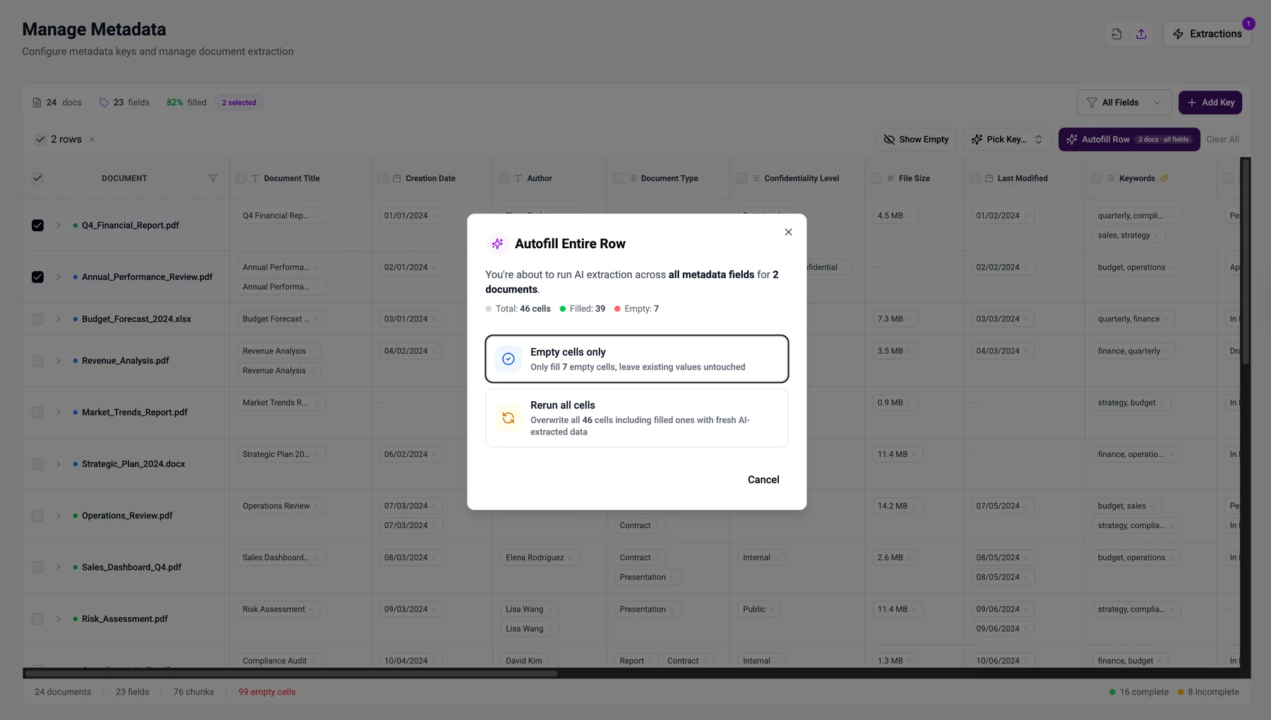 Confirmation modal with empty-cells-only as the default